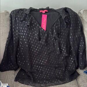 NWT Lilly Pulitzer XL Black V-neck 3/4 sleeve blouse